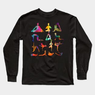 Yoga Poses with Cosmic Pattern, Zen Meditation Long Sleeve T-Shirt